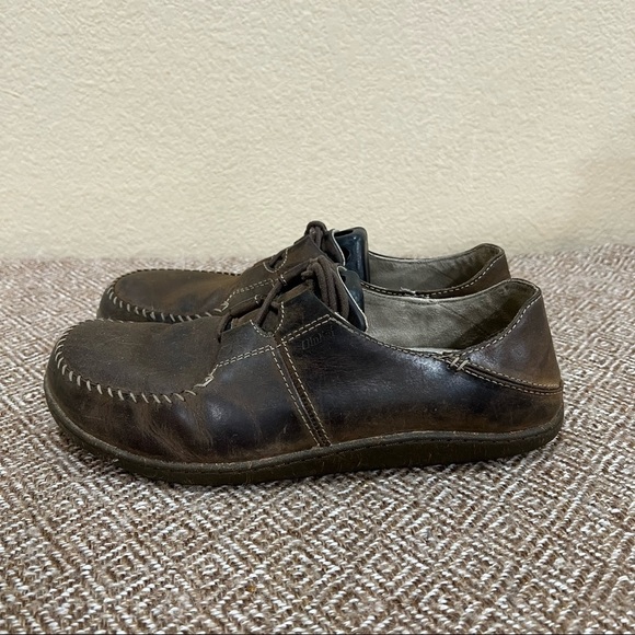 OLUKAI HONUA Leather MENS US 9MEUR 42 Brown Comfort Oxford Boat Shoes Casual - Picture 4 of 10